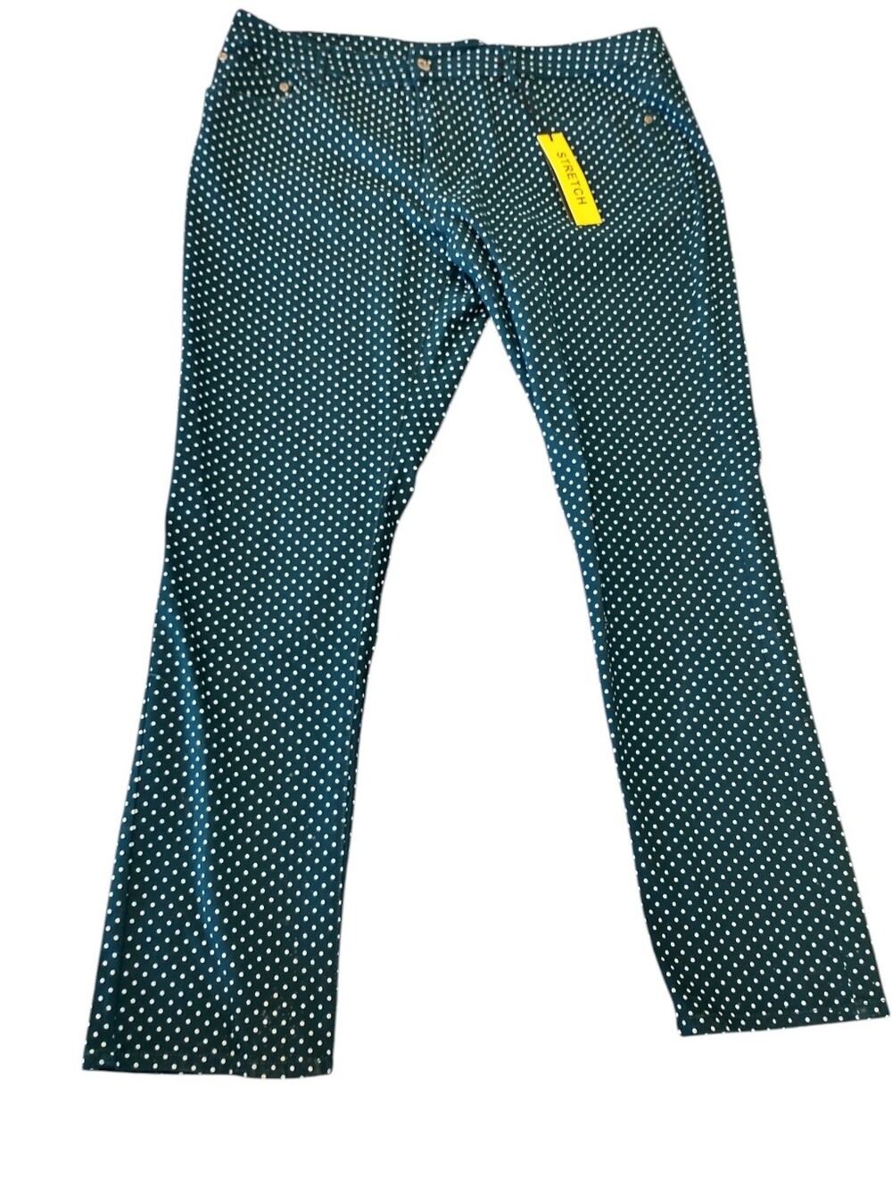 Stretchy Navy Jeans with White Polka Dots
